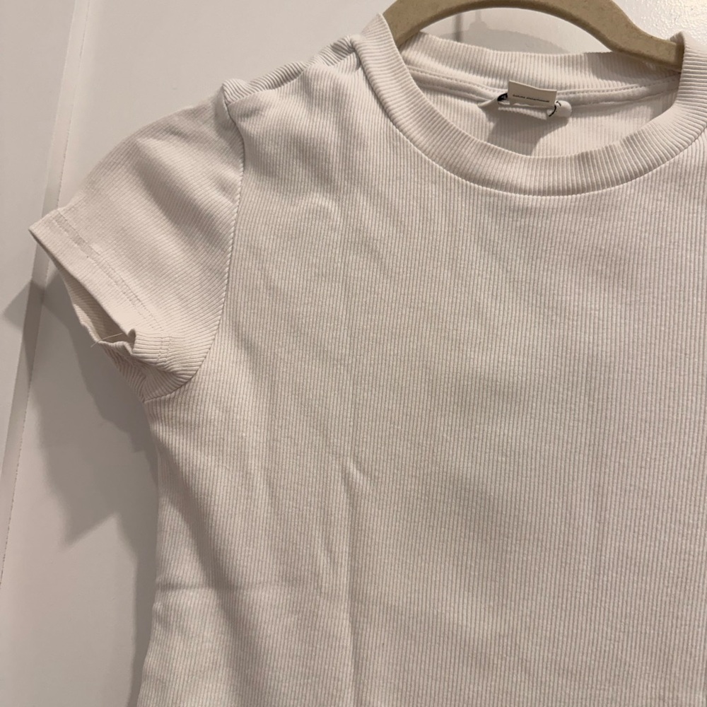 Monki White Ribbed Tee